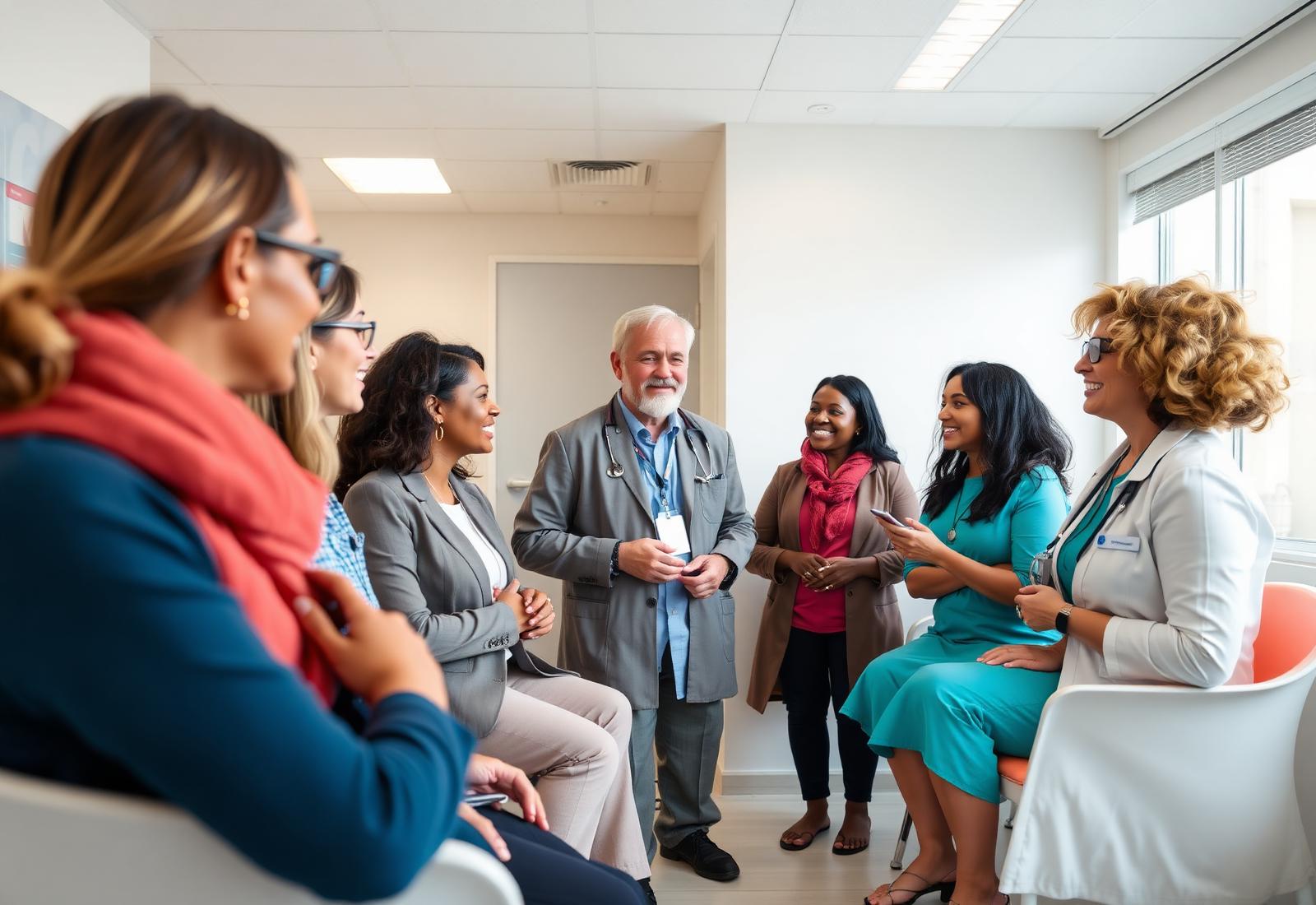 Diverse patients in conversation with a clinician